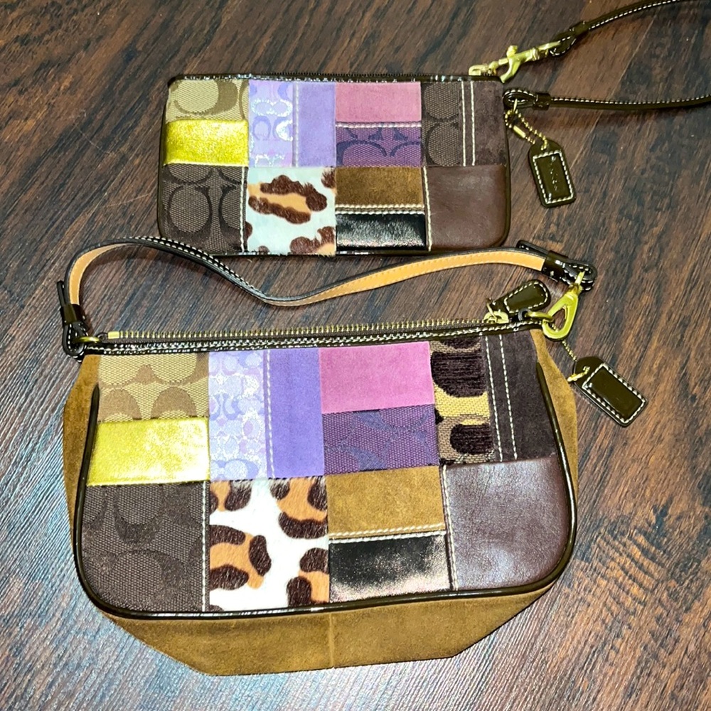 Coach Vintage patchwork mini shoulder bag + matching wristlet BUNDLE❤️❤️❤️